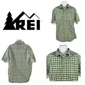 Men's REI Plaid Short Sleeve Button Down - Green, Gray, Beige